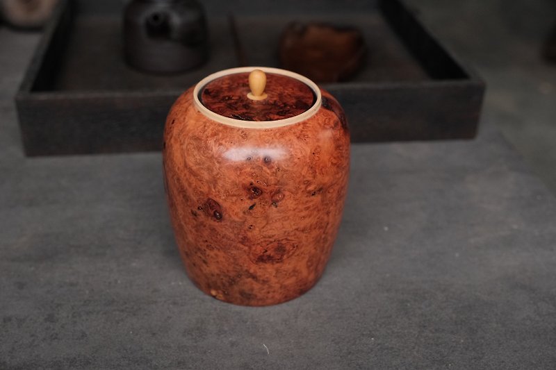 茶叶罐 | 花梨瘿木 孤品 手工制作 高度10cm 直径9cm - 茶具/茶杯 - 木头 