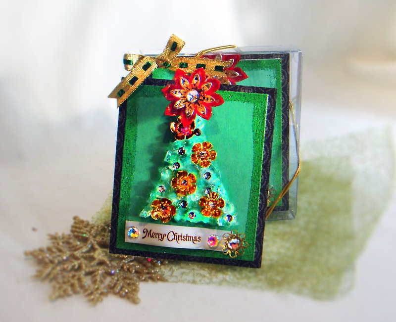 水晶圣诞树花卡片 手工卡片 礼盒 (圣诞卡、万用卡) - 卡片/明信片 - 水晶 绿色
