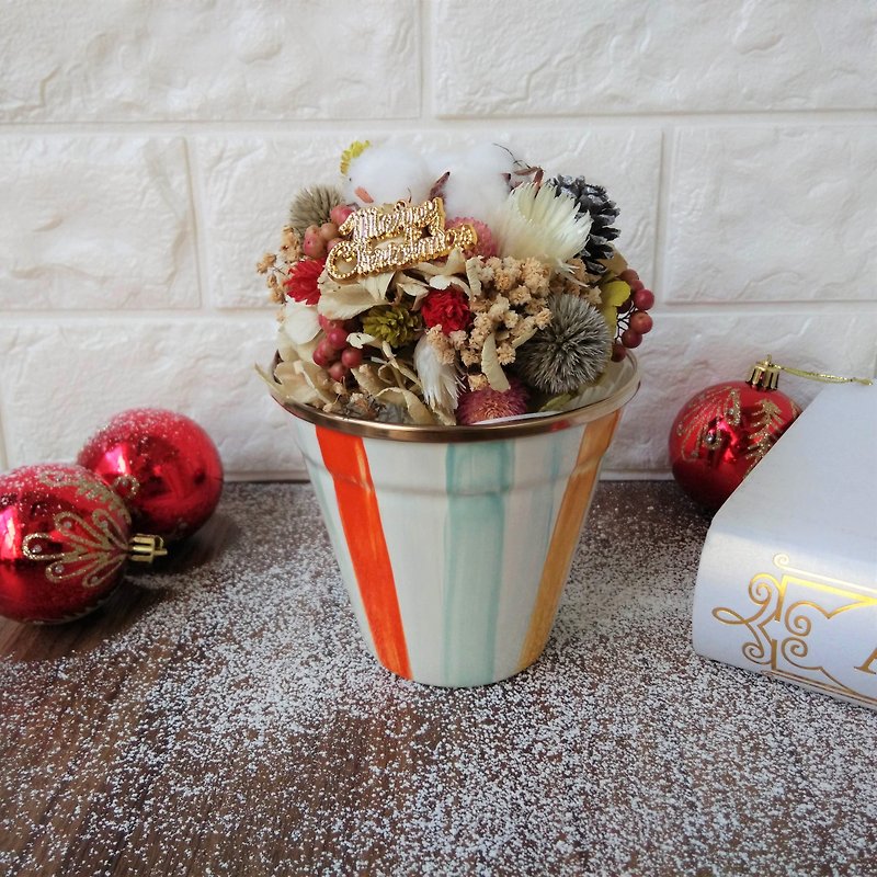 圣诞节彩色条纹珐琅花盆礼盒 附圣诞包装 - 摆饰 - 珐琅 多色