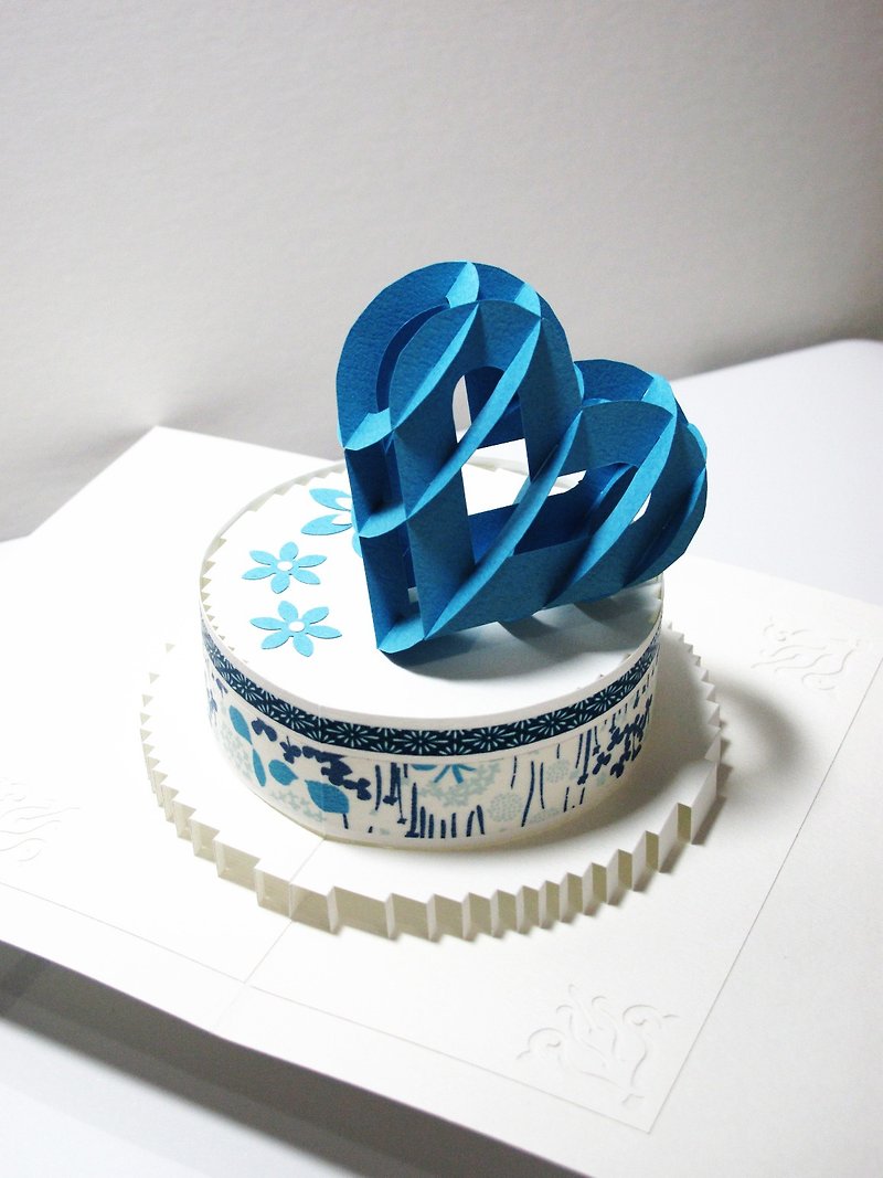 立体纸雕情人卡-纸雕之心Cake-蓝 - 卡片/明信片 - 纸 蓝色