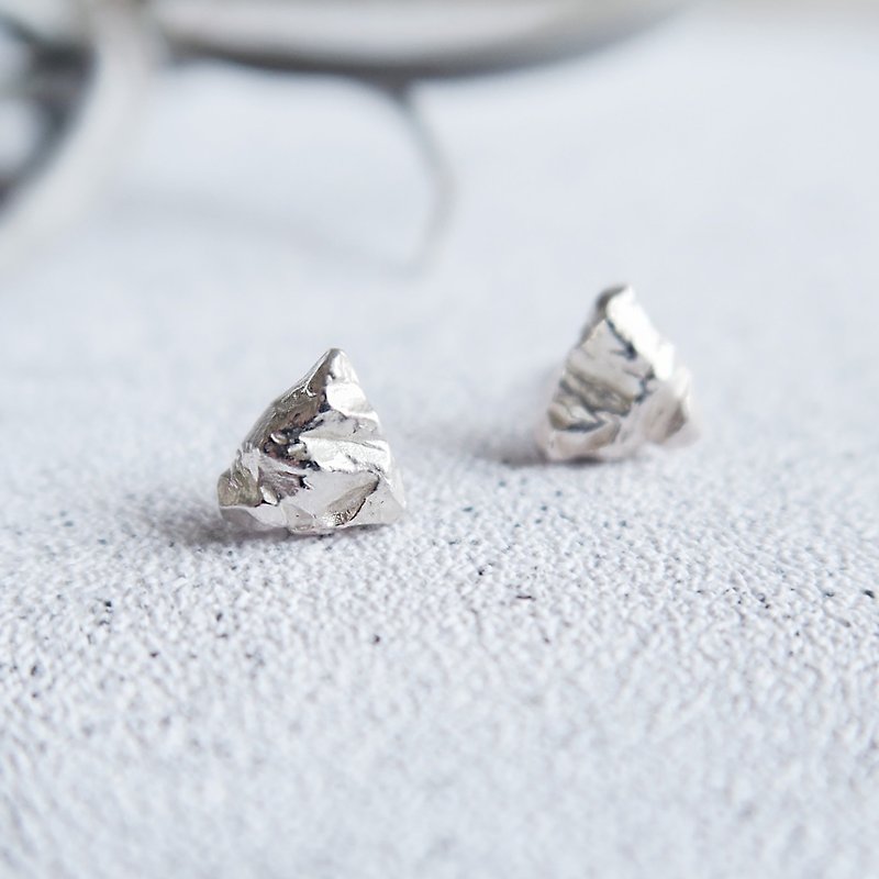 925纯银 三角 矿石 耳环  耳夹 一对 免费送礼包装 - 耳环/耳夹 - 纯银 银色