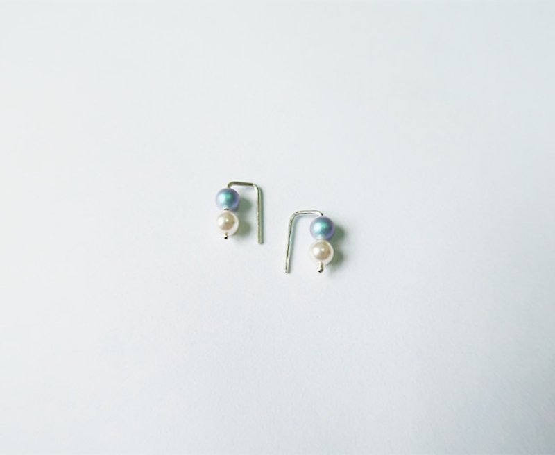 圆珠 耳环 蓝白 925纯银 - 耳环/耳夹 - 纯银 多色