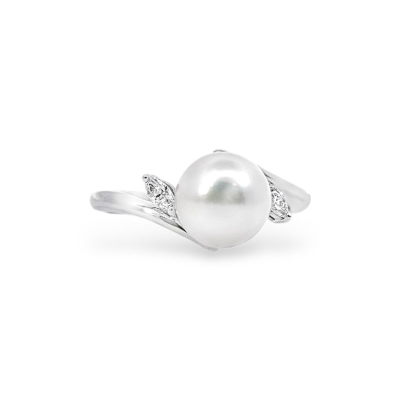 日本铂金AKOYA珍珠钻石戒指 Platinum AKOYA Pearl Diamond Ring - 戒指 - 贵金属 