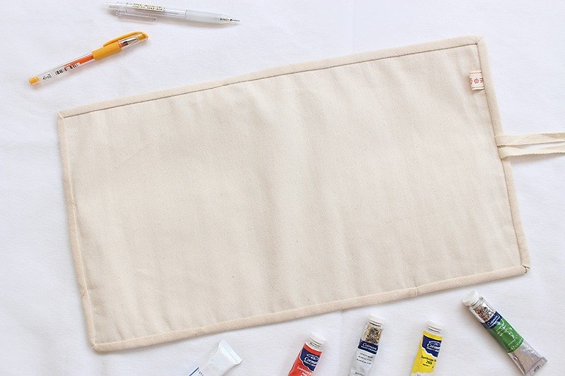 米黄色素色空白画具袋/笔袋 工具收纳袋 滚边 巻物ケース 水彩絵具 - 铅笔盒/笔袋 - 棉．麻 