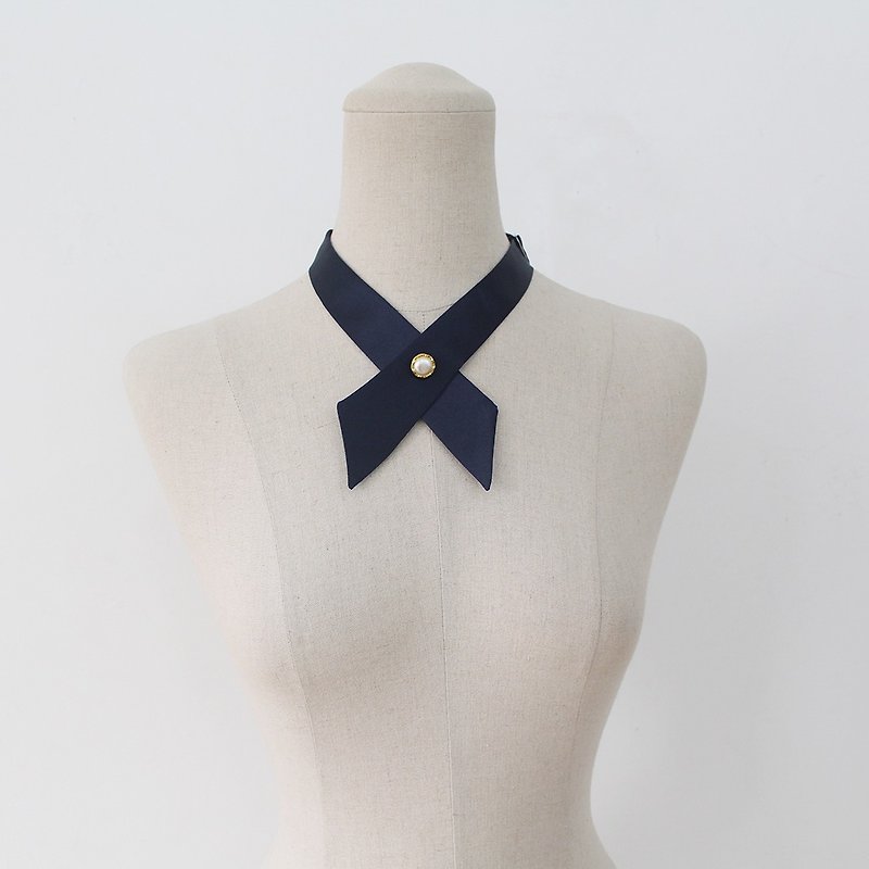 Navy crosstie,necktie,Navy neck tie for woman,wedding,Black crosstie - 领结/领巾 - 其他材质 黑色