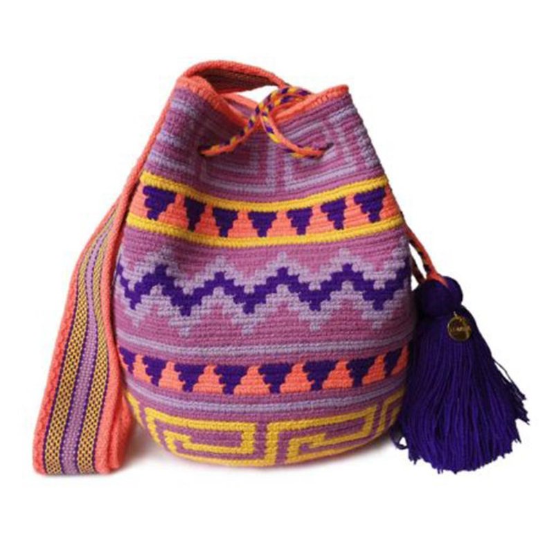 Wayuu Bag 瓦尤包(M)/哥伦比亚纯手工/每款只有一个-【织梦绮想】 - 侧背包/斜挎包 - 棉．麻 紫色