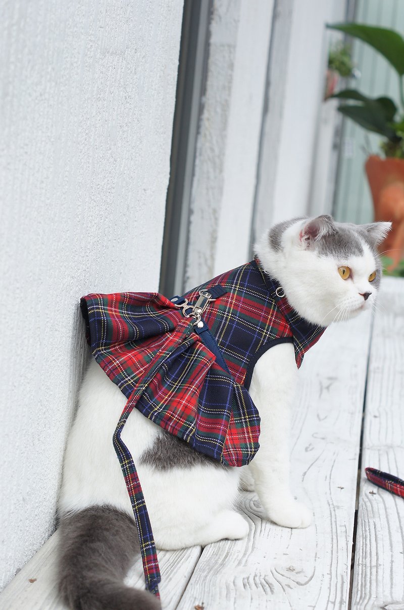 【AnnaNina】宠物 胸背/胸带 24小时出货 猫狗 后胸背 苏格兰 裙 - 项圈/牵绳 - 棉．麻 黑色