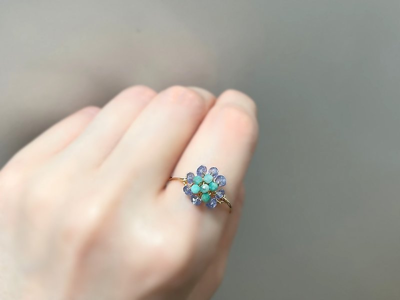 Bijou bouquet - タンザナイトとアマゾナイトのワイヤーリング - 戒指 - 宝石 蓝色