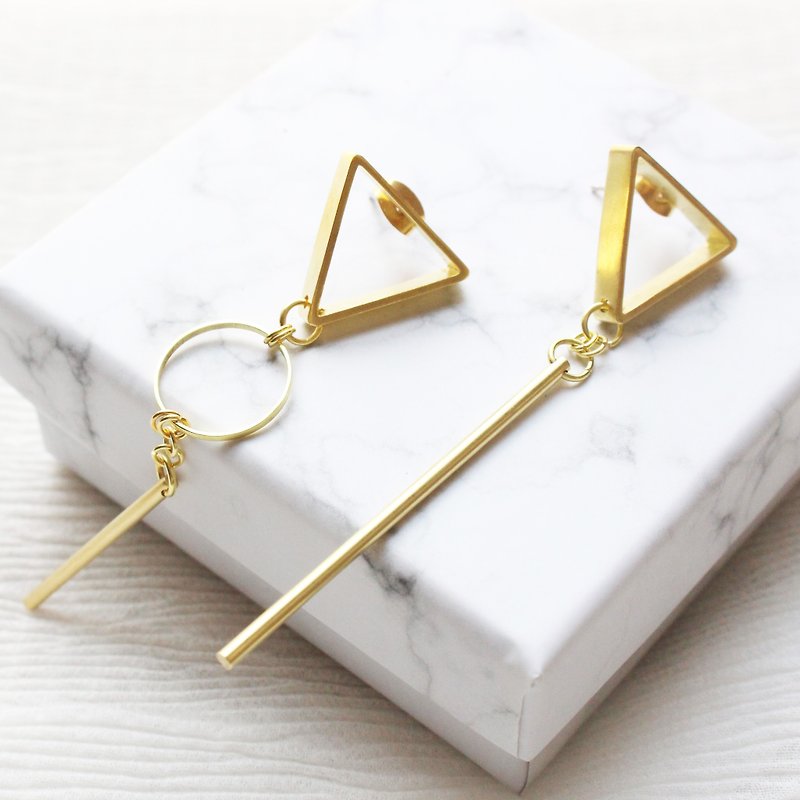 几何 三角几何黄铜长耳环 耳针纯银 - 耳环/耳夹 - 铜/黄铜 金色