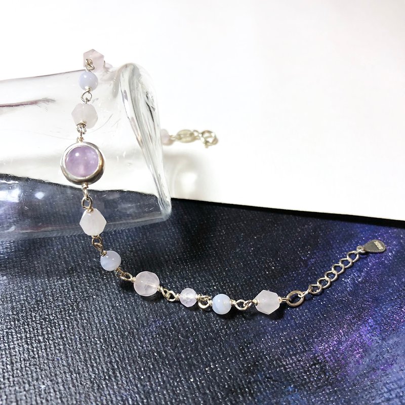 紫水晶包珠粉晶手链 优雅精致 手工限量款 925银 薰衣草色 - 手链/手环 - 宝石 紫色