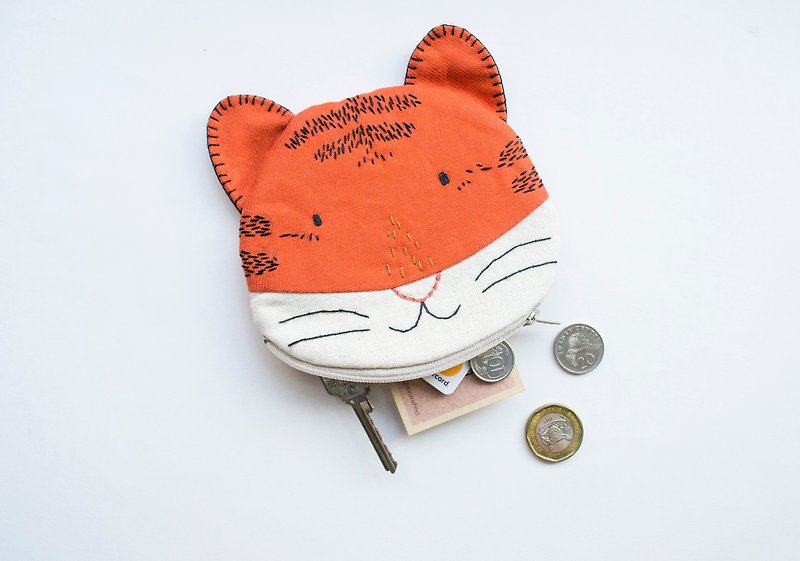 Tiger small zip pouch case - 皮夹/钱包 - 棉．麻 橘色