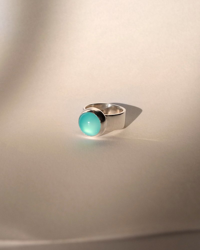 12mm 蓝玛瑙戒指/ 925纯银戒指/ 天然石纯银戒指 - 戒指 - 其他金属 蓝色