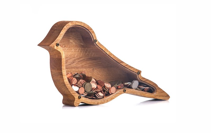 Wooden piggy bank BIRD Personalise money box wood eco toy for boy gir - 储蓄罐 - 木头 