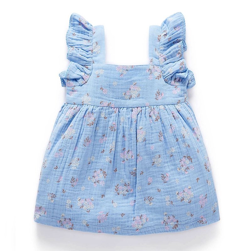 澳洲Purebaby有机棉女童洋装/童装裙12M-4T 蓝色碎花 - 童装裙 - 棉．麻 