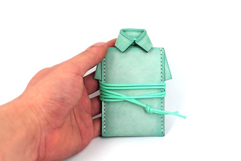 MOOS X WASOME ORIGAMI 植鞣牛革 全人手缝制 卡片套 (薄荷绿色) - 证件套/卡套 - 真皮 绿色