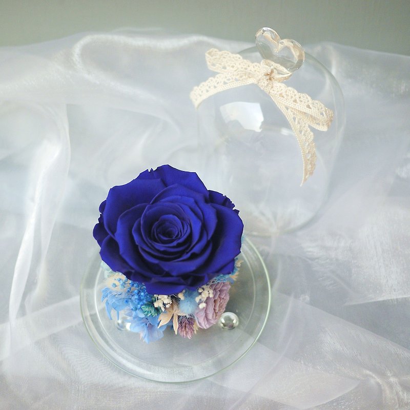 伊登花室 永生蓝玫瑰 玻璃罩永生花 干燥桌花 - 干燥花/捧花 - 植物．花 蓝色