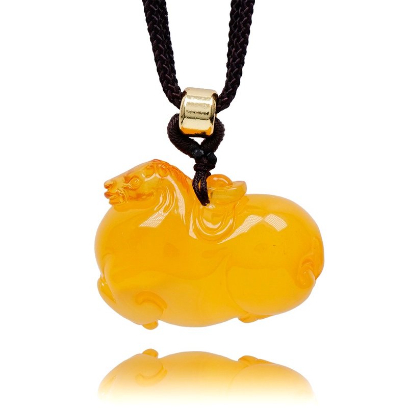 【正佳珠宝】蜜蜡琥珀 顶级金绞蜜 唐马元宝吊坠 11.7g - 项链 - 半宝石 多色