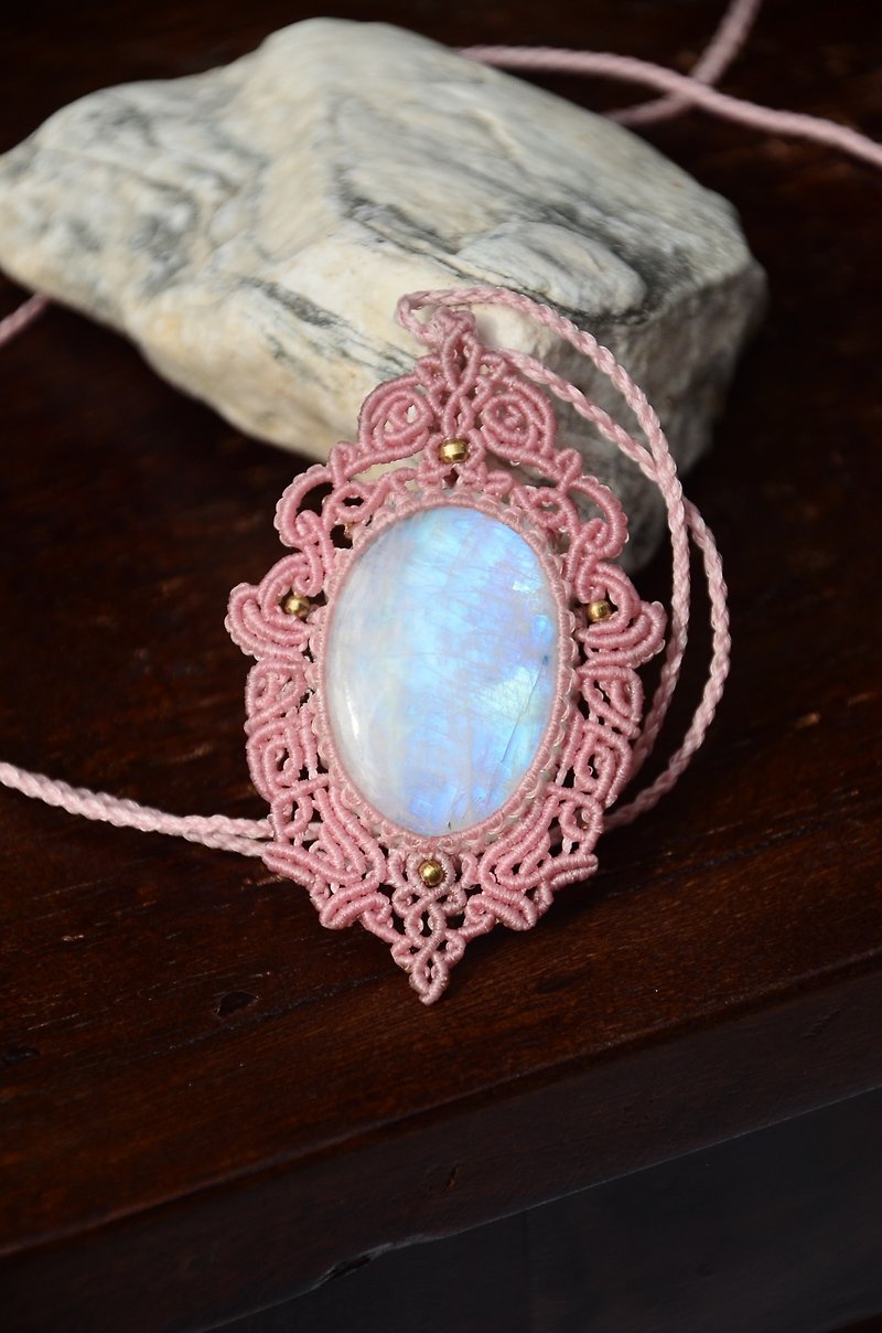 天然水晶月光石花边编织项链 - 项链 - 宝石 蓝色
