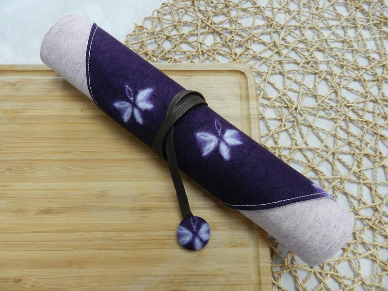 紫染蝶花~环保筷套/餐具包(4格式) - 筷子/筷架 - 棉．麻 紫色