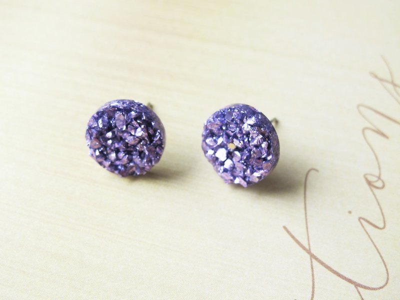 Rosy Garden 薰衣草紫色星球的碎片矿石簇耳环 可换耳夹式 - 耳环/耳夹 - 其他材质 紫色