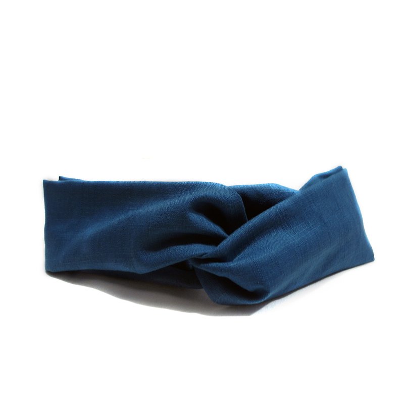 蓝绿藻 素色款 交叉发带 - 发带/发箍 - 棉．麻 蓝色