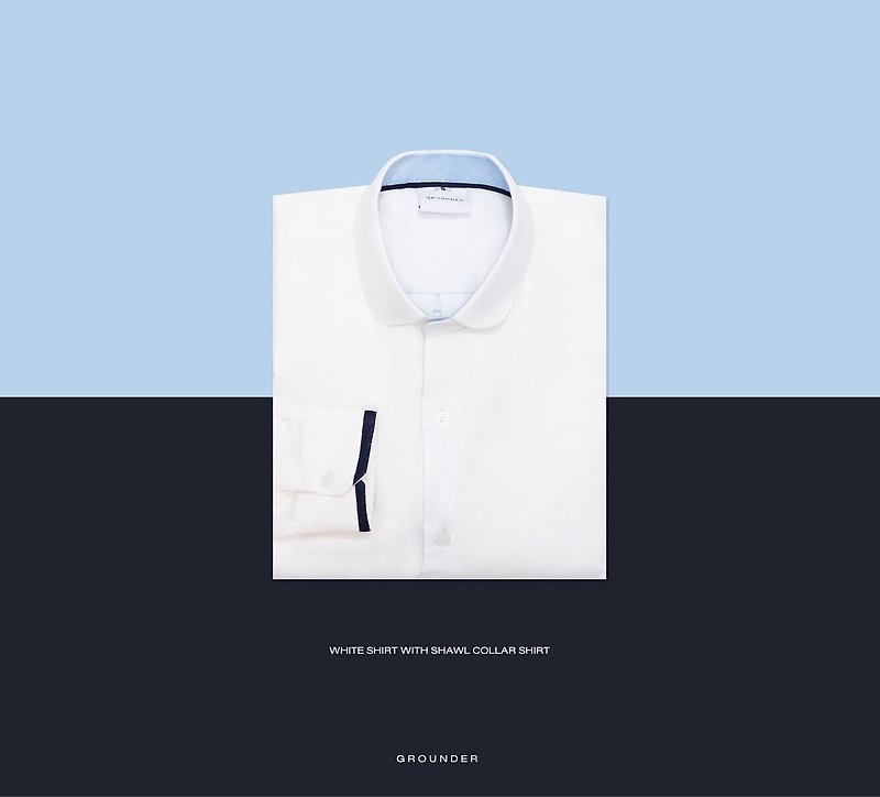 White shirt with shawl collar shirt - 男装衬衫 - 棉．麻 白色