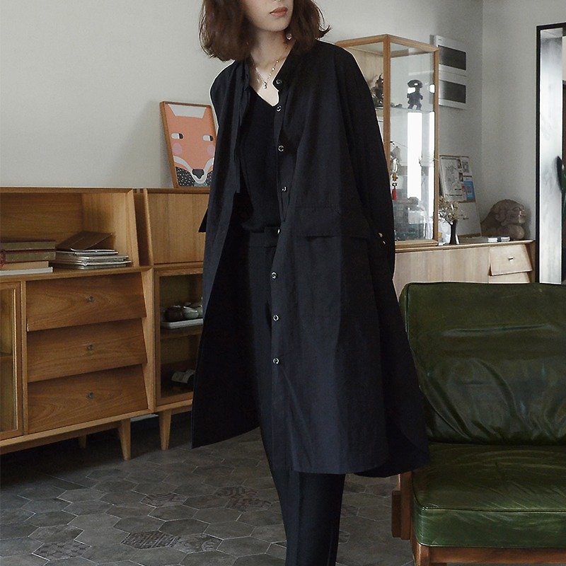 暗黑极简风衣外套|外套|高支水洗棉|独立品牌|Sora-56 - 女装休闲/机能外套 - 棉．麻 黑色