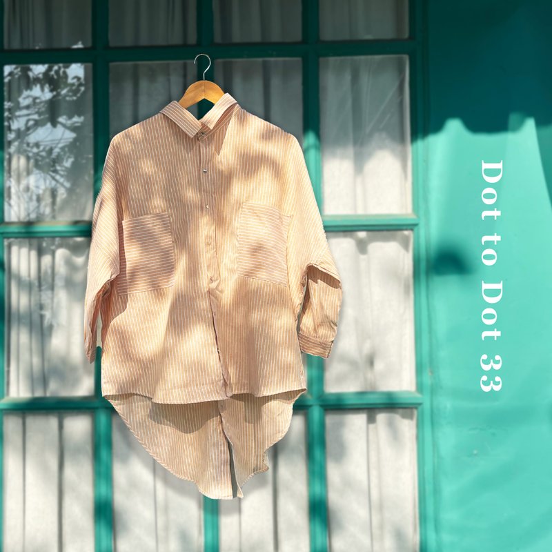 Unlocked back side shirt (Mustard Stripe) - 女装衬衫 - 棉．麻 卡其色