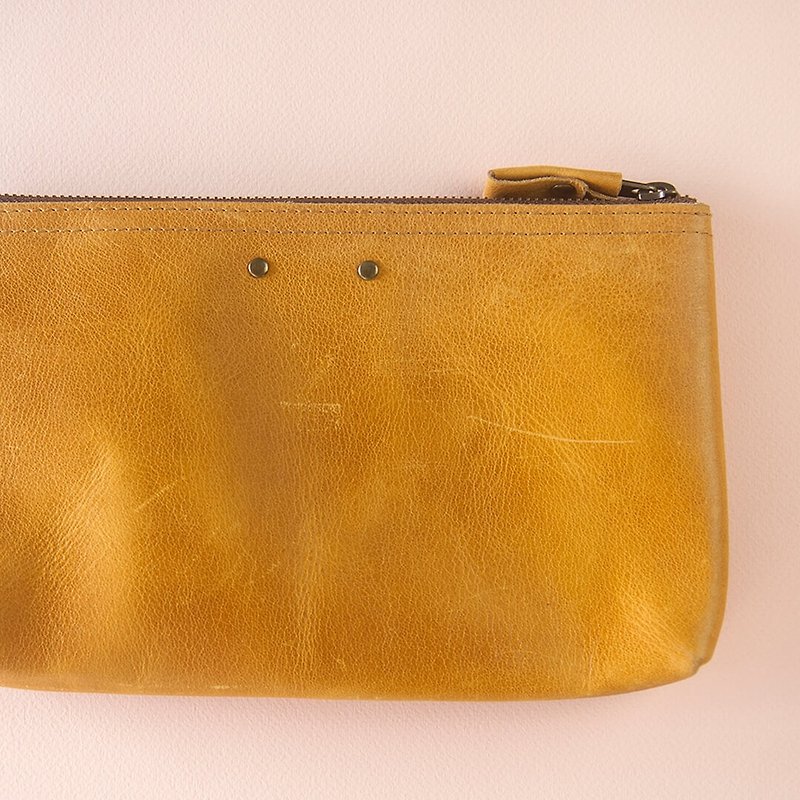 Colorful leather case, Leather pouch, Organizer case, Pencil case, Yellow - 铅笔盒/笔袋 - 真皮 