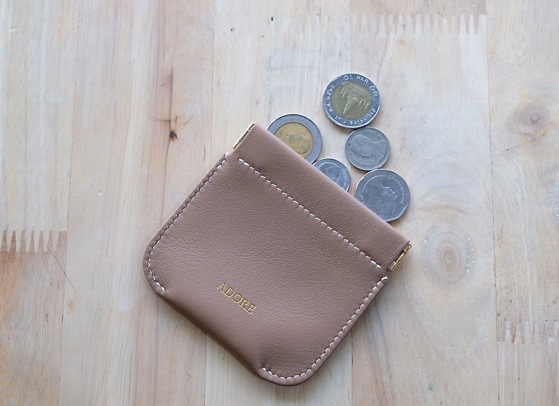 【客製化禮物】【聖誕禮盒】ADORE Leather coin purse (Brown) - 零钱包 - 真皮 卡其色