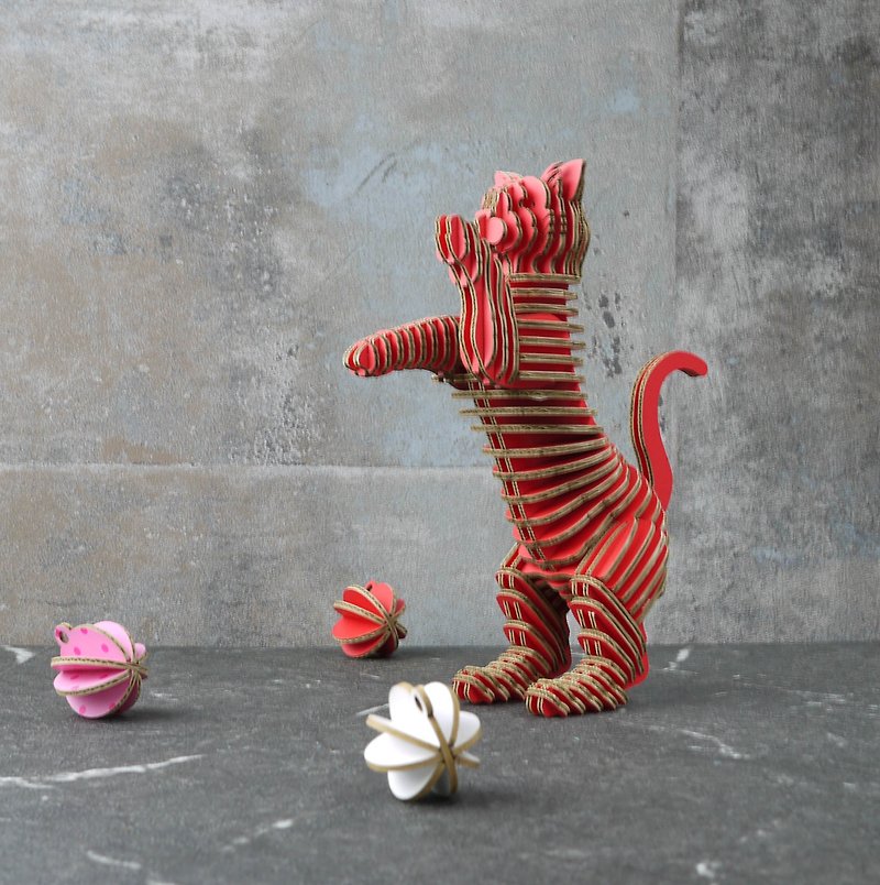 HAPPY CAT 猫 语系列 3D 手作 DIY卡片 红色 - 卡片/明信片 - 纸 红色