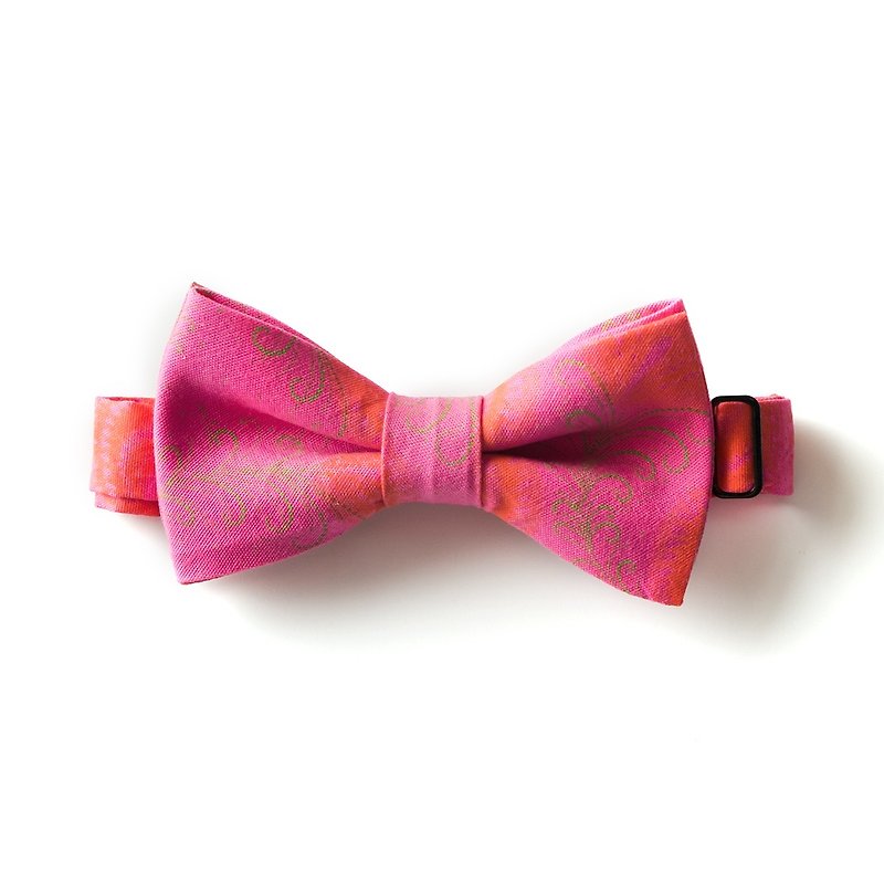 NEON PINK FEATHER BOW TIE - 领带/领带夹 - 棉．麻 粉红色