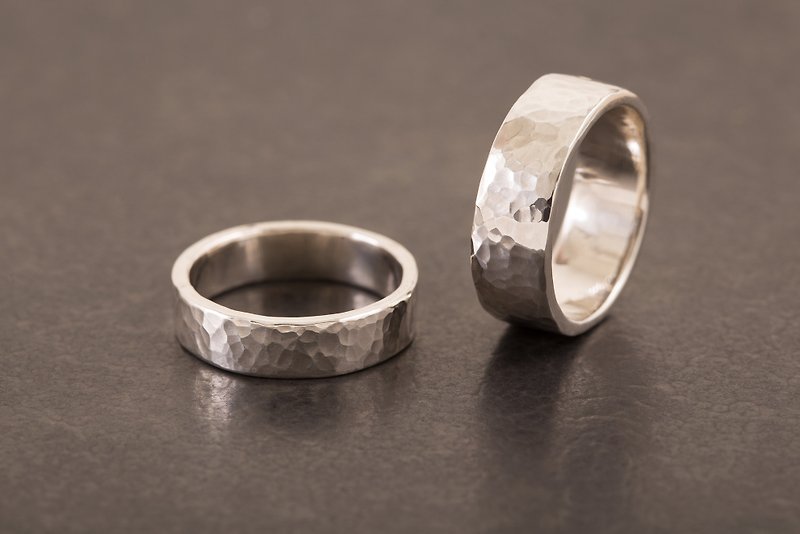 Hammered Head Ring 纯银silver 锤目纹 定制化戒指 - 戒指 - 纯银 银色