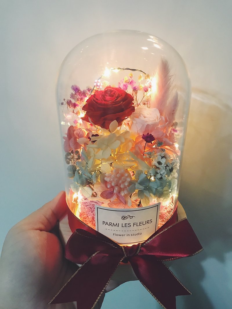 母亲节/不凋玫瑰花/灯串玻璃罩/可定制 - 干燥花/捧花 - 植物．花 粉红色