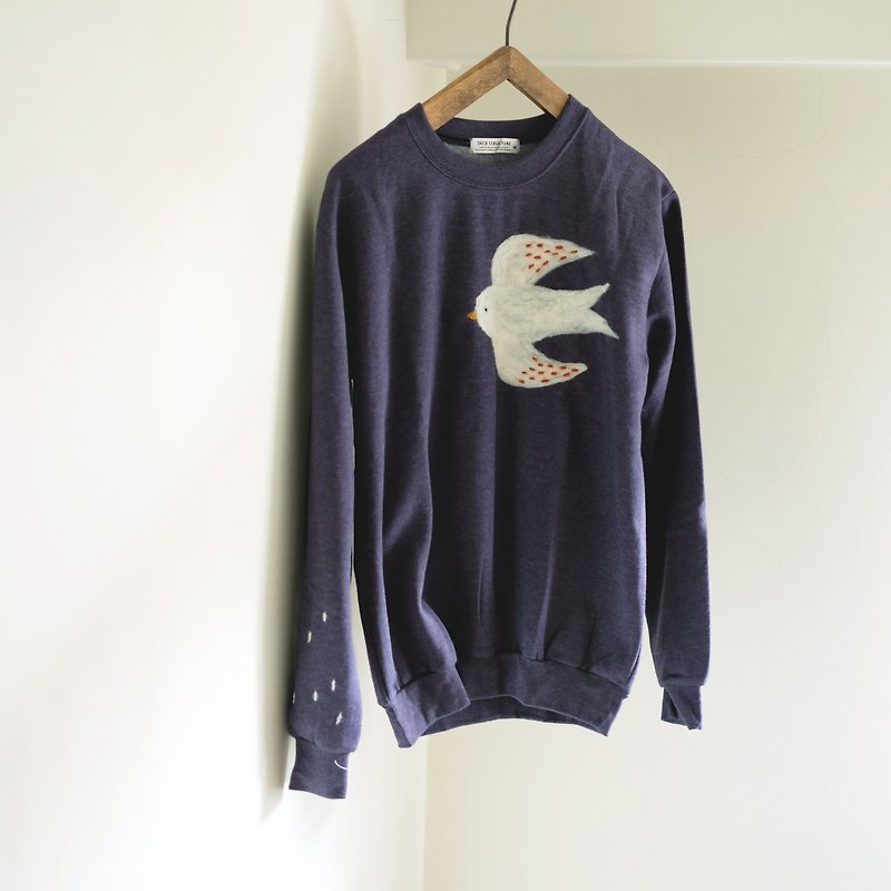 矬矬的燕子  手工羊毛毡 大学T(蓝紫) - 中性连帽卫衣/T 恤 - 棉．麻 紫色
