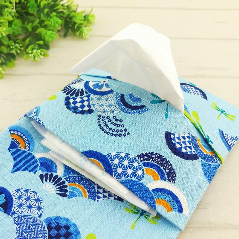 和风蜻蜓。二合一面纸包 + 卫生棉包 (可免费绣名字) - 化妆包/杂物包 - 棉．麻 蓝色