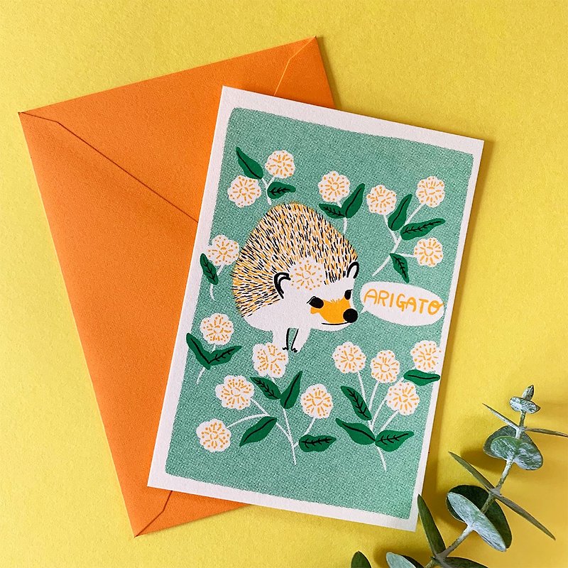 ARIGATOカード封筒set -お花とハリネズミ- - 卡片/明信片 - 纸 绿色