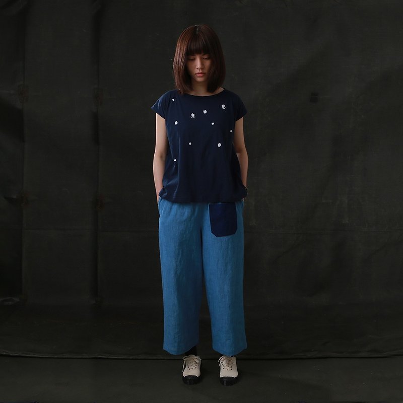 蘑菇Mogu / 有机棉衫/ 星夜 - 女装上衣 - 棉．麻 蓝色