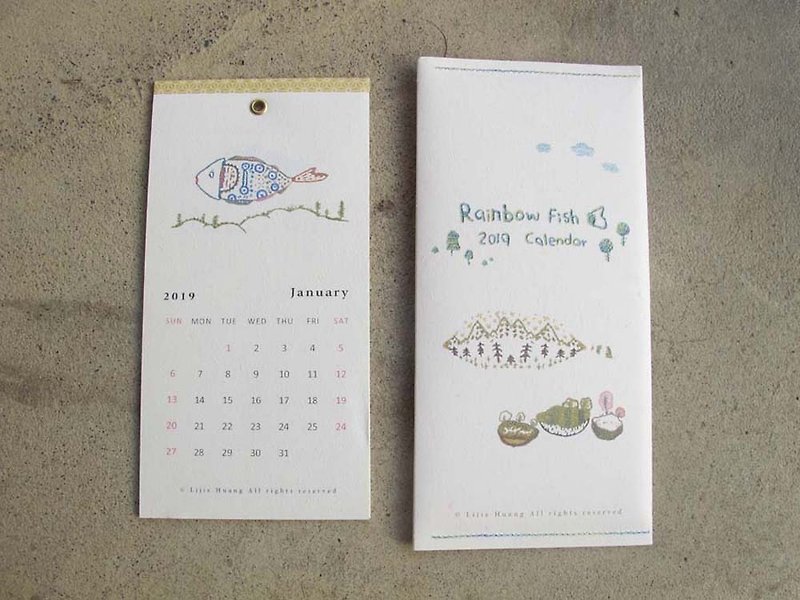 Rainbow fish  2019 Calendar 刺绣设计风格 月历 - 年历/台历 - 纸 白色
