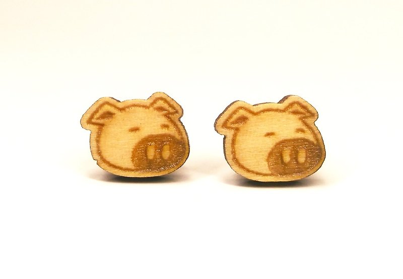 【小猪】素色贴式木耳环 - 耳环/耳夹 - 木头 