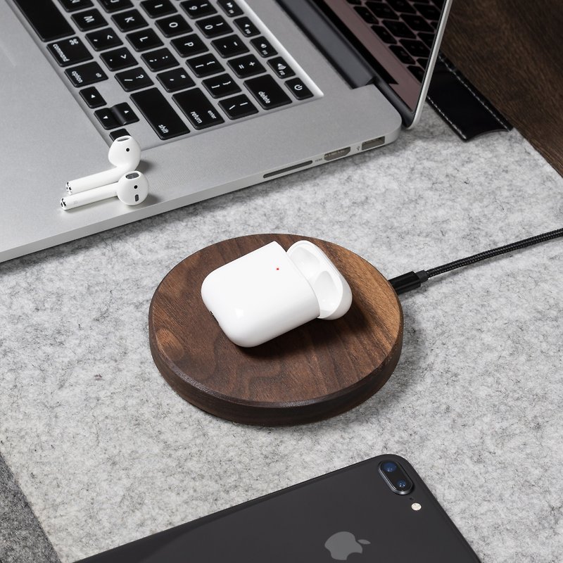 实木薄无线充电器 AirPods和iPhone无线充电器 QI无线充电盘 礼物 - 手机充电及周边 - 木头 咖啡色