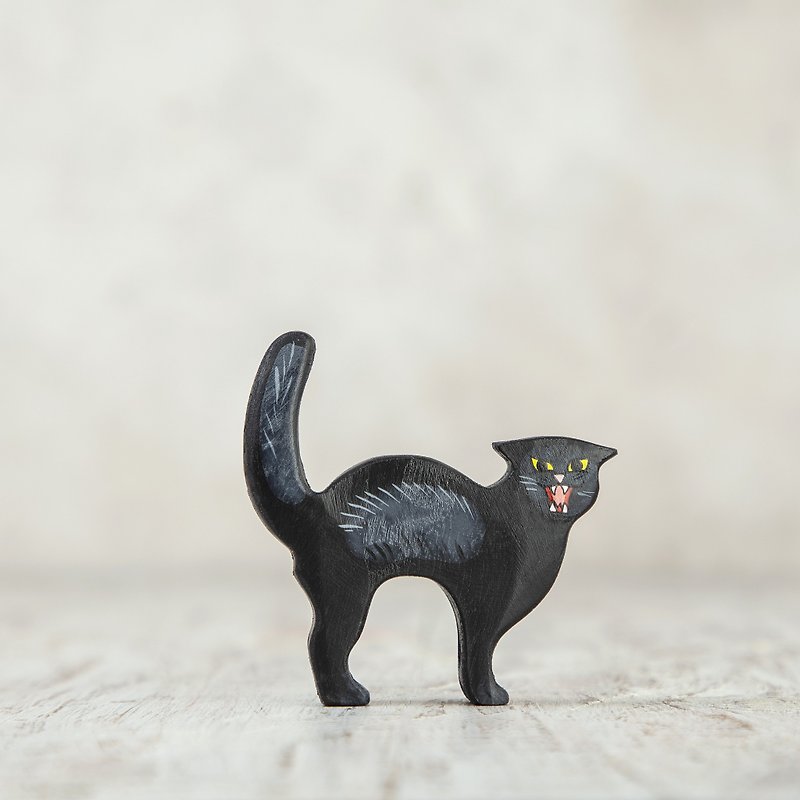 Wooden Black cat toy Halloween - 玩具/玩偶 - 环保材料 黑色