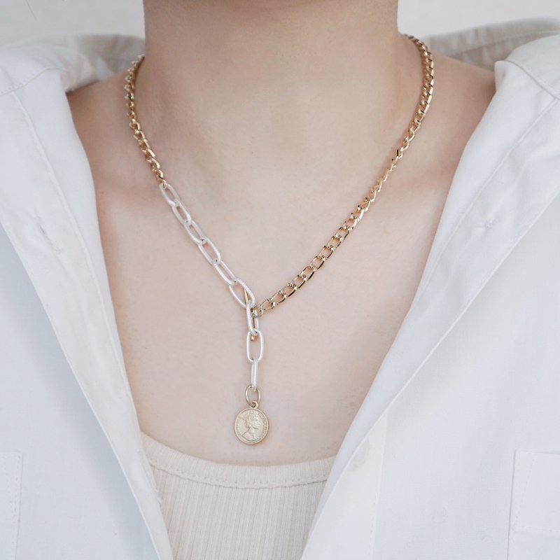 :Coin+multi-chain necklace:　コインネックレス　ボールチェーン　スネークチェーン - 锁骨链 - 其他金属 金色