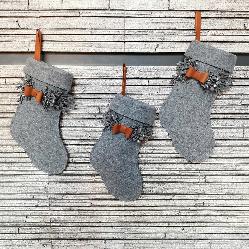 简约风格毛毡圣诞袜，附花卉图案装饰 - 其他 - 聚酯纤维 灰色