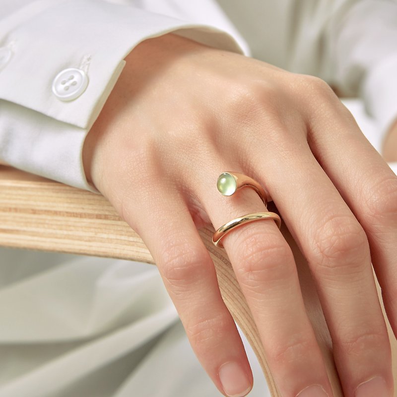 【雙 11 限定】 Curling Monet Ring | Gold | Green Prehnite Ge - 戒指 - 纯银 金色