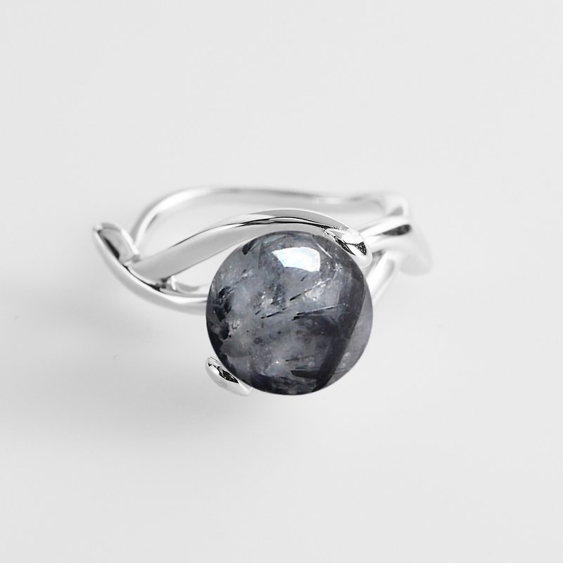 黑发晶纯银戒指 灰色个性925银饰品 质感银器 灰石英诞生石银戒 - 戒指 - 水晶 灰色
