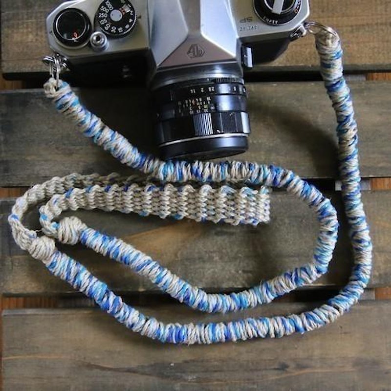 MIX麻カメラストラップblue/2重リング - 相机背带/脚架 - 棉．麻 蓝色