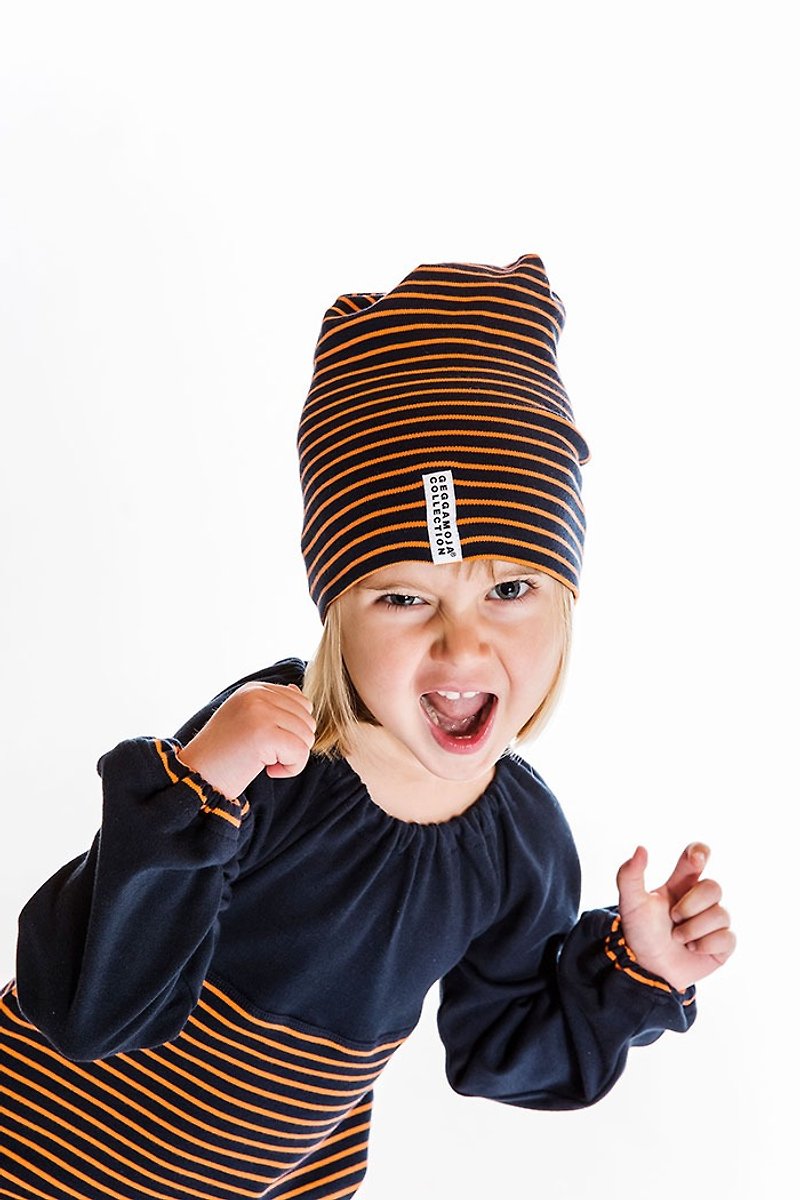 【北欧童装】瑞典有机棉儿童帽子1岁至4岁 黑/橘色 - 婴儿帽/发带 - 棉．麻 黑色