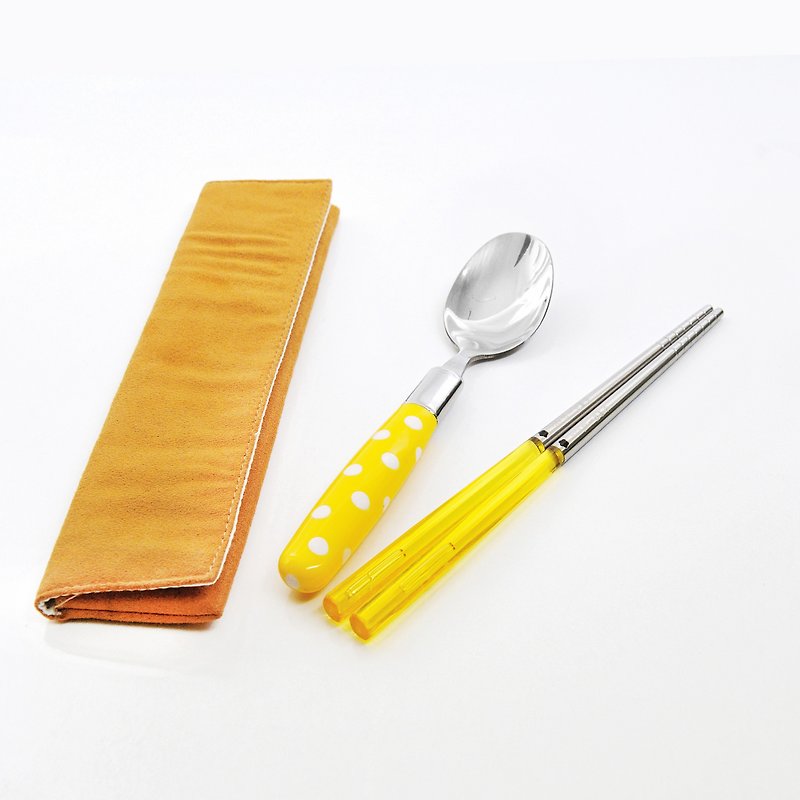 台湾第一筷。黄色点点餐具组。小件筷匙组 - 筷子/筷架 - 塑料 黄色