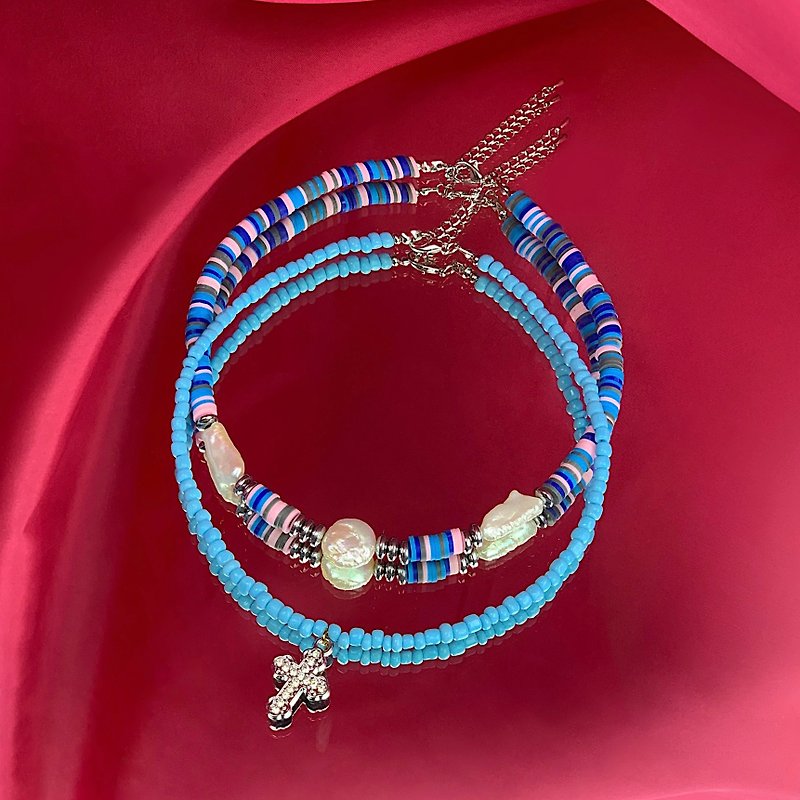 【Lucky Bag】Cotton candy beaded necklace - 项链 - 珍珠 蓝色